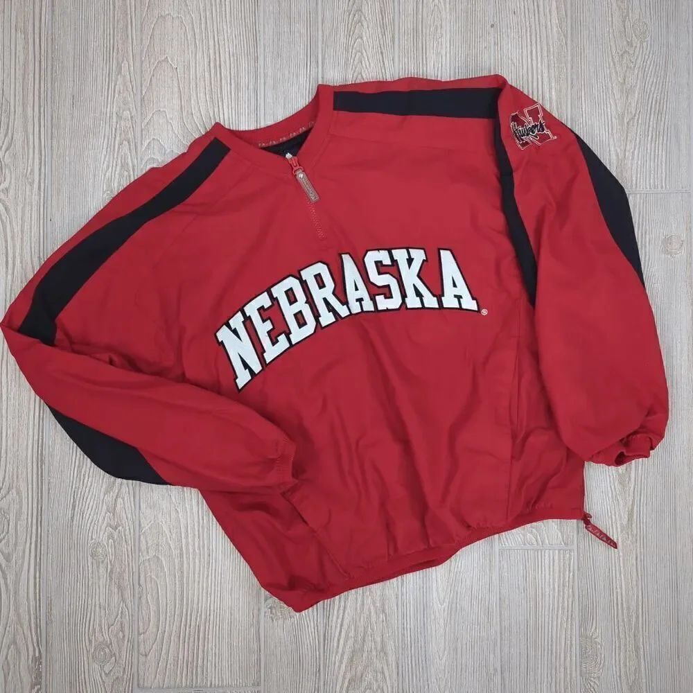 Vintage 90s Majestic Men's S Nebraska Cornhuskers Full Zip Red Jacket Windbreake